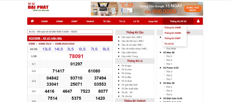 Giao diện trang xổ số Đại Phát